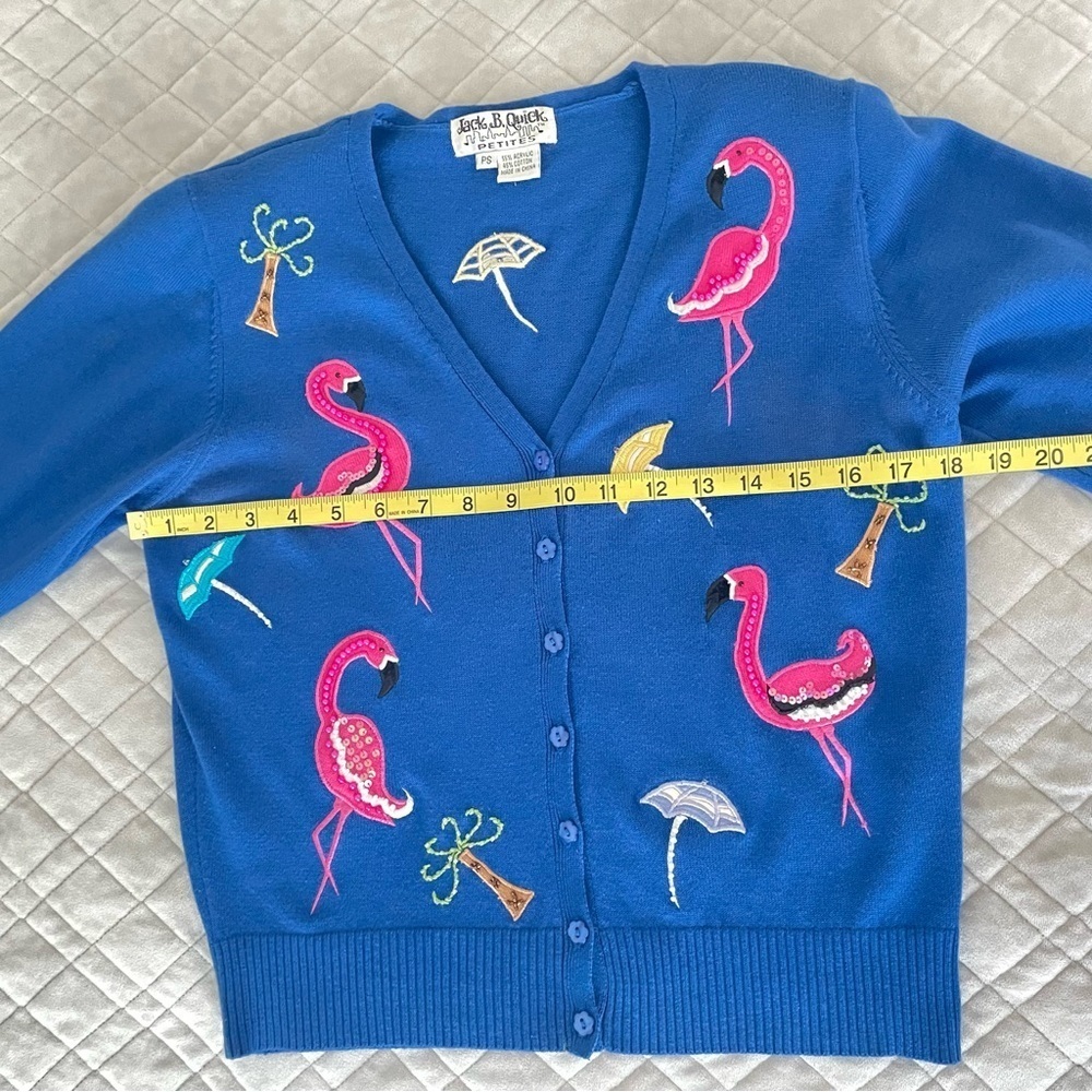Jack B Quick Vintage Flamingo Blue Button Cardigan   Women’s Size Petite Small - Picture 7 of 11